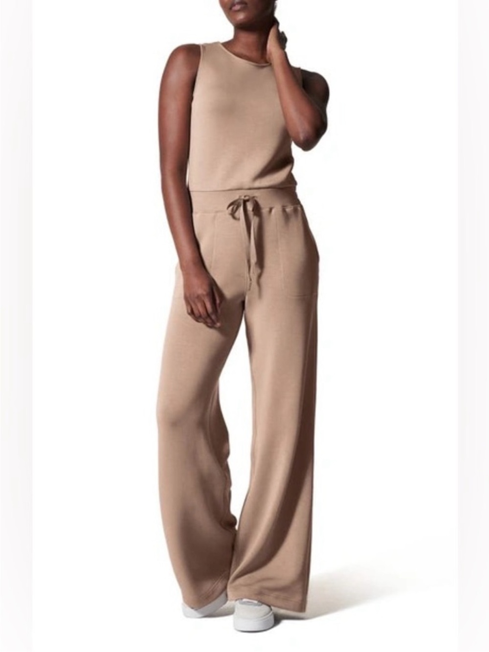 SPANX Air Essentials Sleeveless Jumpsuit Wide Leg Fawn Tan Size XL